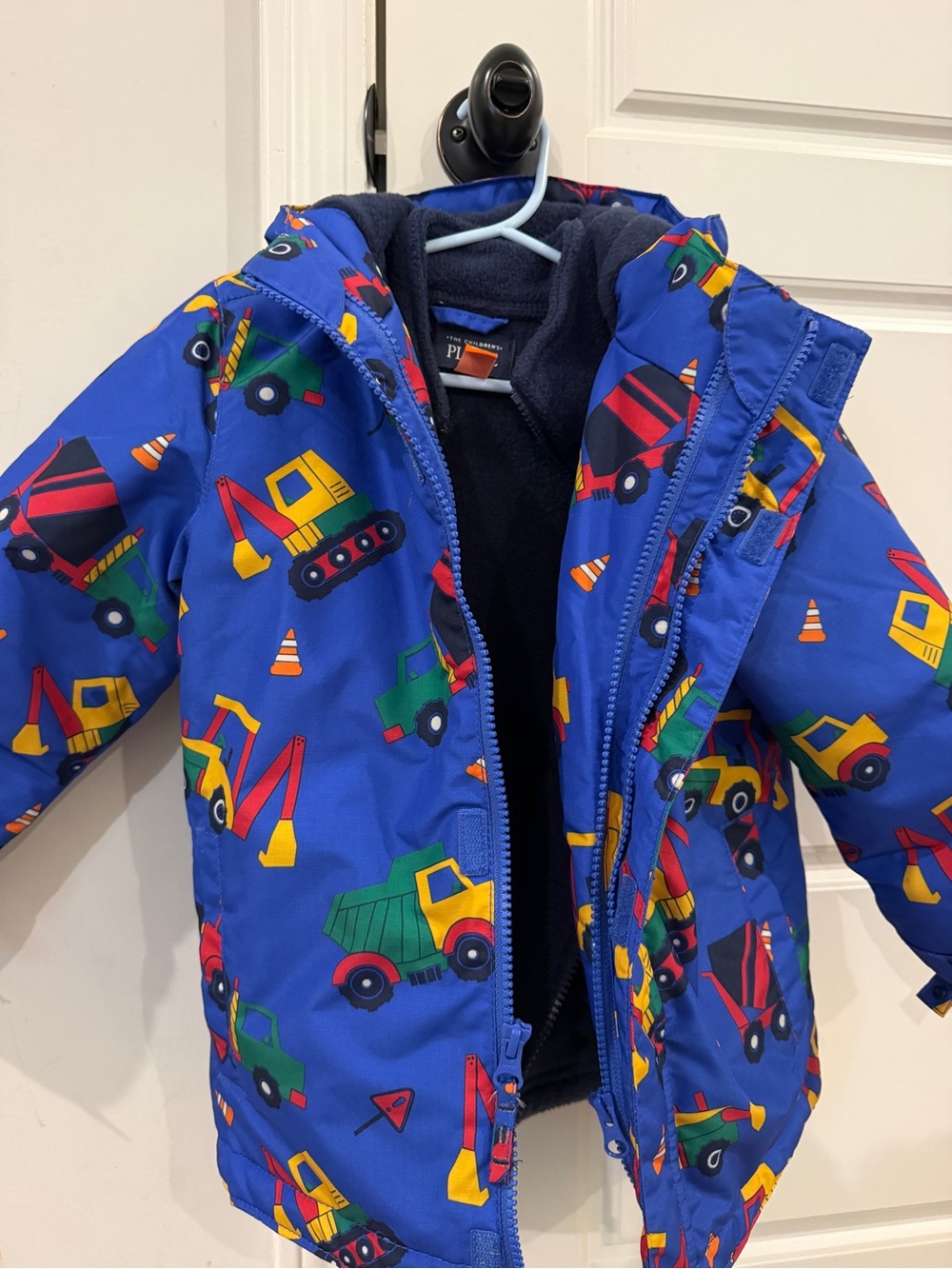 Children's Place Blue Construction Print Winter Jacket - plus removable fleece